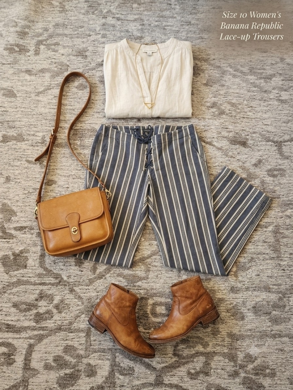 NWOT Banana Republic Nautical Women's Navy and White Boho Straight Leg Pants